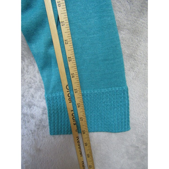 Chicos Cardigan Womens 2 Teal Blue Good 100% Silk Shrug Open Front 3/4 Sleeve - Picture 9 of 10
